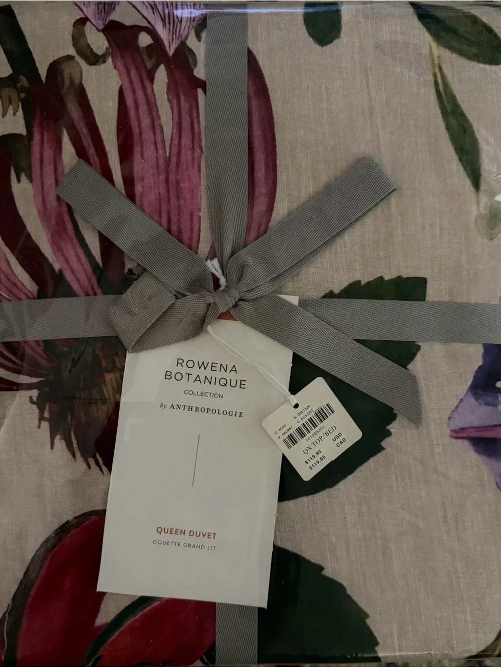 Anthropologie Rowena Botanique Floral Duvet Cover in Pink and Green